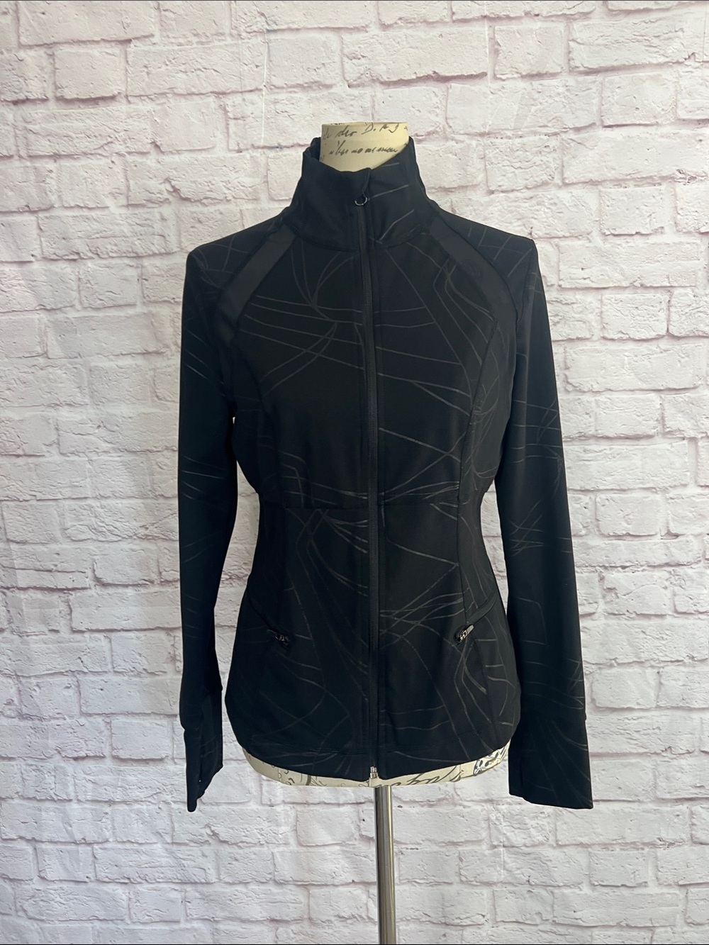 Zella Black Patterned Zip-Front Performance Jacket - Picture 1 of 10